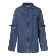 Denim Oversized Leren Detail Shirt Coperni , Blue , Dames