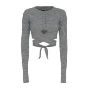 Crop TOP Lange Mouw F**k , Gray , Dames