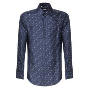 Blauw Zijden Italiaanse Kraag Shirt Dolce & Gabbana , Blue , Heren