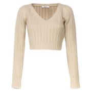 Beige Wol Kasjmier V-Hals Trui Max Mara , Beige , Dames