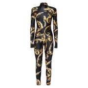 Barok Print Jumpsuit Zwart Goud Jurk Versace Jeans Couture , Multicolo...