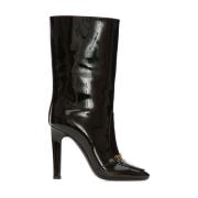 Zwarte Leren Enkellaarzen Saint Laurent , Black , Dames