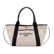 Canvas Schoudertas met Leren Details Balenciaga , Beige , Dames