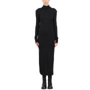 Hoge Hals Viscose Jurk Thom Krom , Black , Dames