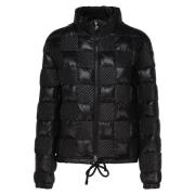 Zwarte gewatteerde jas met geruit ontwerp Moncler , Black , Dames