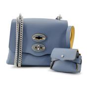 Blauwe Leren Schoudertas met Twist Lock Zanellato , Blue , Dames