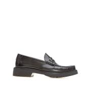 Klassieke Zwarte Leren Loafers Saint Laurent , Black , Dames