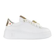 Witte Leren Sneaker met Gouden Details Gio+ , White , Dames