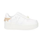 Wit Goud Leren Platform Sneakers Windsor Smith , White , Dames