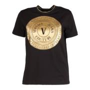 Zwart T-shirt met Gouden Print Versace Jeans Couture , Black , Dames