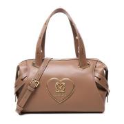 Taupe Leren Schoudertas met Zakken Love Moschino , Beige , Dames