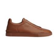 Lage Top Triple Stitch Leren Sneaker Ermenegildo Zegna , Brown , Heren