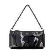 Leren Clutch-Style Plat Tas met Ketting Pinko , Black , Dames