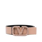 Elegante Leren Riem met Gouden Gesp Valentino Garavani , Pink , Dames