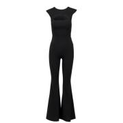 Zwarte Flared Jumpsuit met Schoudervullingen Aniye By , Black , Dames