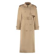 Klassieke Trenchcoat met Leren Details Burberry , Beige , Dames