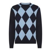 Navy Blue Argyle Sweater Sun68 , Blue , Heren