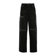 Zwarte Distressed Denim Wijde Pijp Jeans Represent , Black , Heren