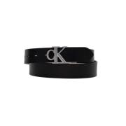 Dames Leren Riem Ronde Mono Calvin Klein , Black , Dames