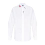 Casual Overhemd met Unieke Lipstick Details Moschino , White , Heren