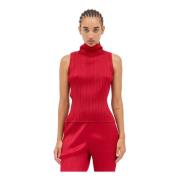 Geplooide hoge hals top Issey Miyake , Red , Dames