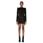 Gestreepte Mini Jurk Balmain , Black , Dames