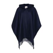 Navy Blauwe Franje Cape Jas Semicouture , Blue , Dames