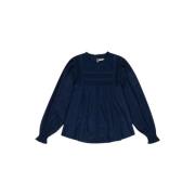 Midnight Navy Kant Blouse The New Society , Blue , Dames