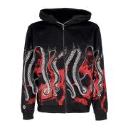 Zwarte Zip Hoodie met Tentakel Print Octopus , Multicolor , Heren