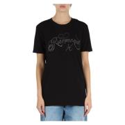 Stretch katoenen T-shirt met strass logo Richmond , Black , Dames