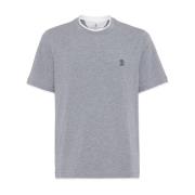 Grijze Katoenen T-shirt met Embleem Brunello Cucinelli , Gray , Heren