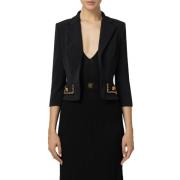 Zwarte Cropped Jas met 3/4 Mouwen Elisabetta Franchi , Black , Dames