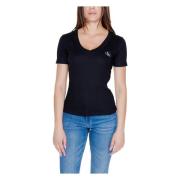 Zwarte V-hals T-shirt Effen Patroon Calvin Klein Jeans , Black , Dames