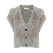 Cardigan met diamantpatroon in grijs wol Brunello Cucinelli , Gray , D...