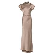 Satijnen Maxi Jurk met Kettingdetail Brunello Cucinelli , Beige , Dame...