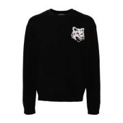 Zwarte Fox Head Wollen Trui Sweater Maison Kitsuné , Black , Heren