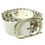 Pre-owned Leather belts Chanel Vintage , White , Dames