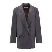 Oversize Virgin Wool Blazer met Peak Revers Róhe , Gray , Dames