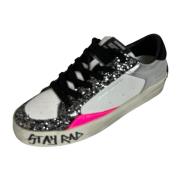 Glitter Sneaker Zwart-Wit Deluxe Model Crime London , White , Dames