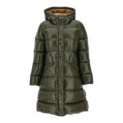 Olijfgroene Hooded Lange Gewatteerde Jas Moncler , Green , Dames