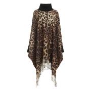 Dierenprint Kasjmier Wol Poncho Dolce & Gabbana , Multicolor , Dames