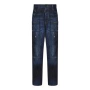 Blauwe Loose Fit Jeans met Patches Dsquared2 , Blue , Heren