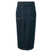 Elastische Denim Rok Gewassen Stijl Comma , Blue , Dames