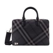 Equestrian Check Aktetas met Metalen Tag Burberry , Gray , Heren