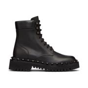 Zwarte leren studs laarzen Valentino Garavani , Black , Dames