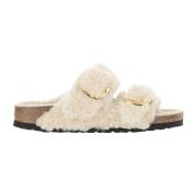 Shearling Sandalen met Verstelbare Banden Birkenstock , White , Dames