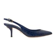 Blauwe Croc Leren Slingback Hakken Dolce & Gabbana , Blue , Dames