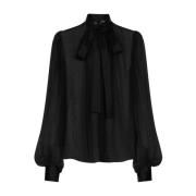 Zwart Zijden Crepe Halternek Bisschop Mouwen Dolce & Gabbana , Black ,...