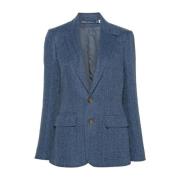 Blauw Herringbone Peak Lapel Jas Ralph Lauren , Blue , Dames