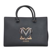 Zwarte Shopper Tas met Metalen Logo Love Moschino , Black , Dames